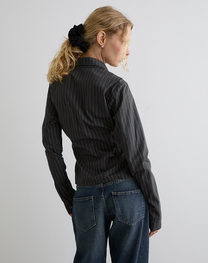 Image de Tarsi Fitted Shirt in Mono Pinstripe Grey