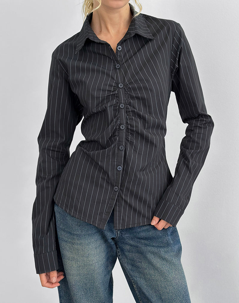 Image de Tarsi Fitted Shirt in Mono Pinstripe Grey