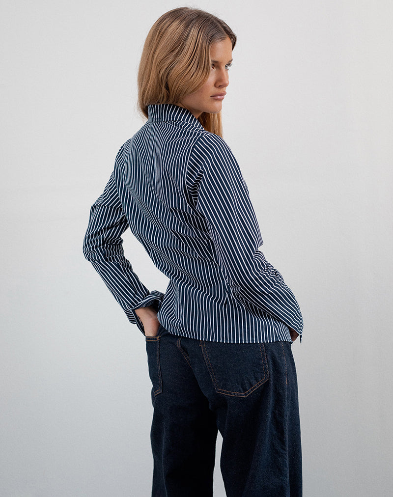 Image de Tarsi Fitted Shirt in Mono Stripe Navy