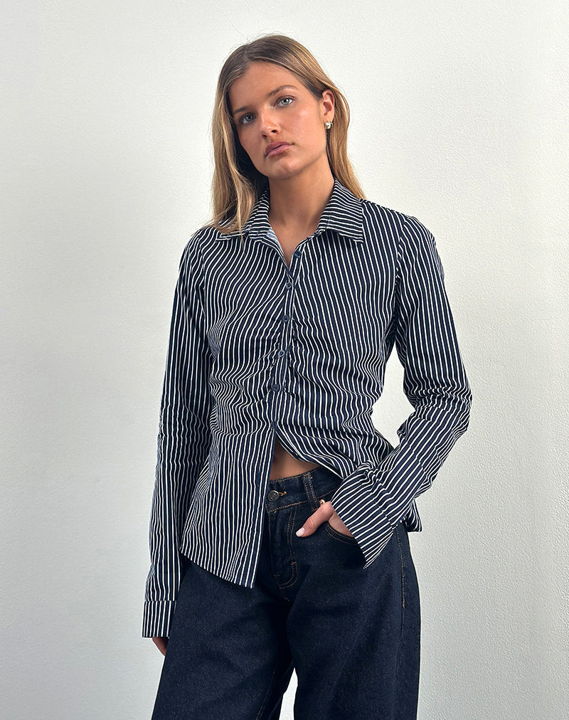 Image de Tarsi Fitted Shirt in Mono Stripe Navy