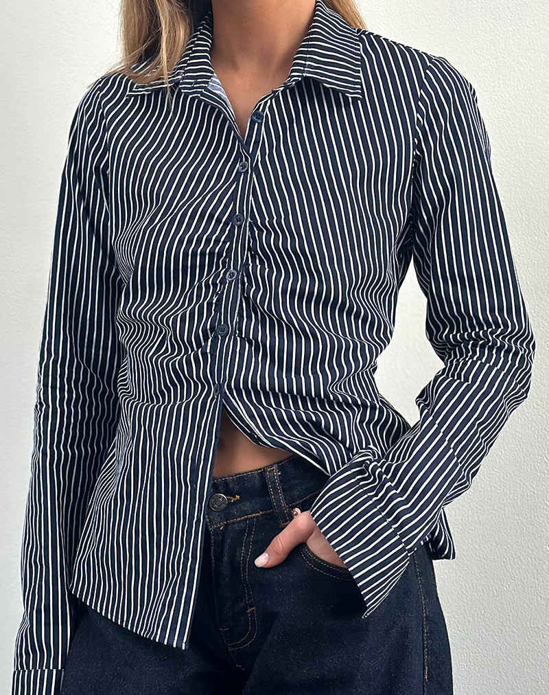 Tarsi - Chemise cintrée à rayures monochromes - Marine