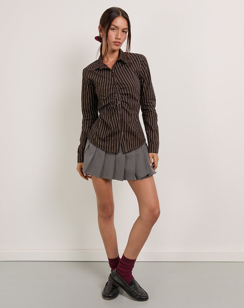Image de Tarsi Fitted Shirt in Mono Pinstripe Chocolate