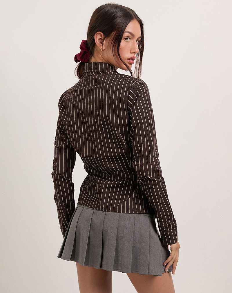 Image de Tarsi Fitted Shirt in Mono Pinstripe Chocolate