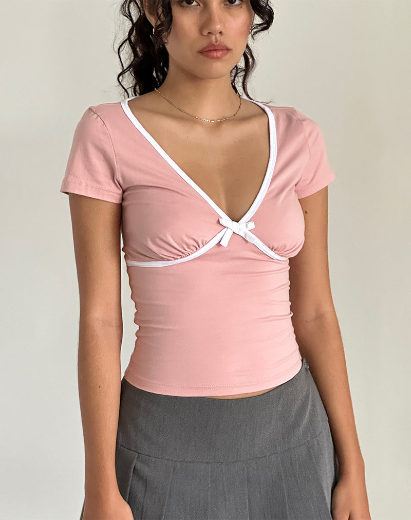 Tasina Top in Pink Lady with White Binding (en anglais)