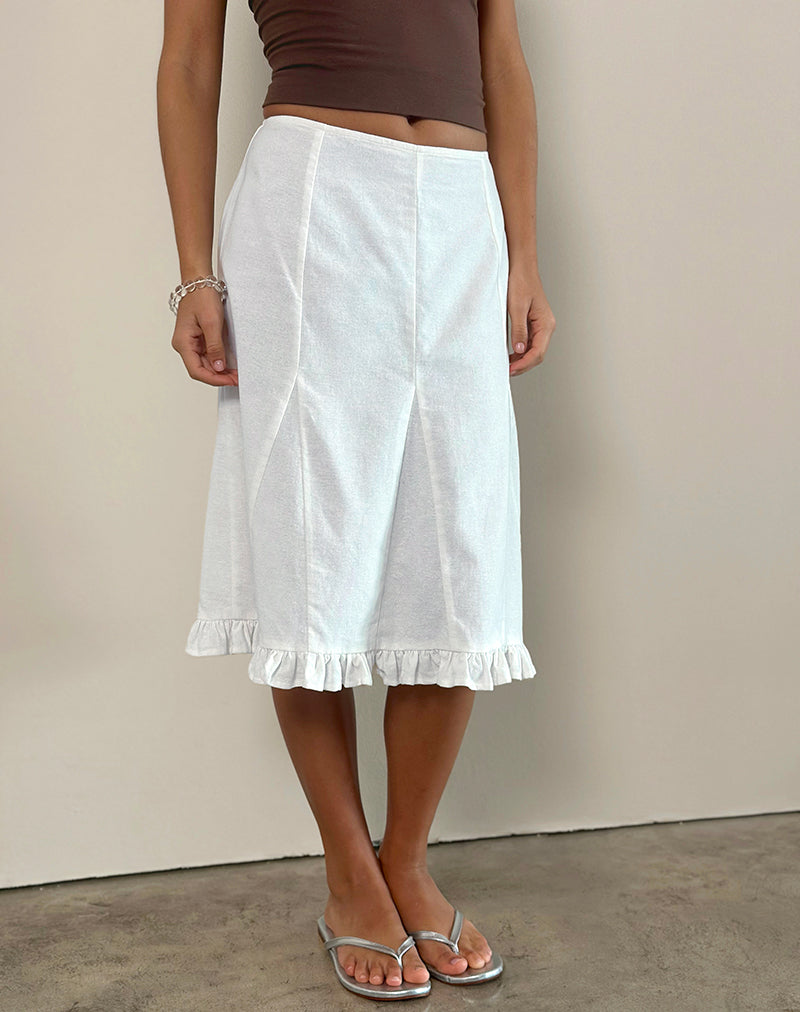 Image of Tausi Pleated Midi Skirt, Off White Linen