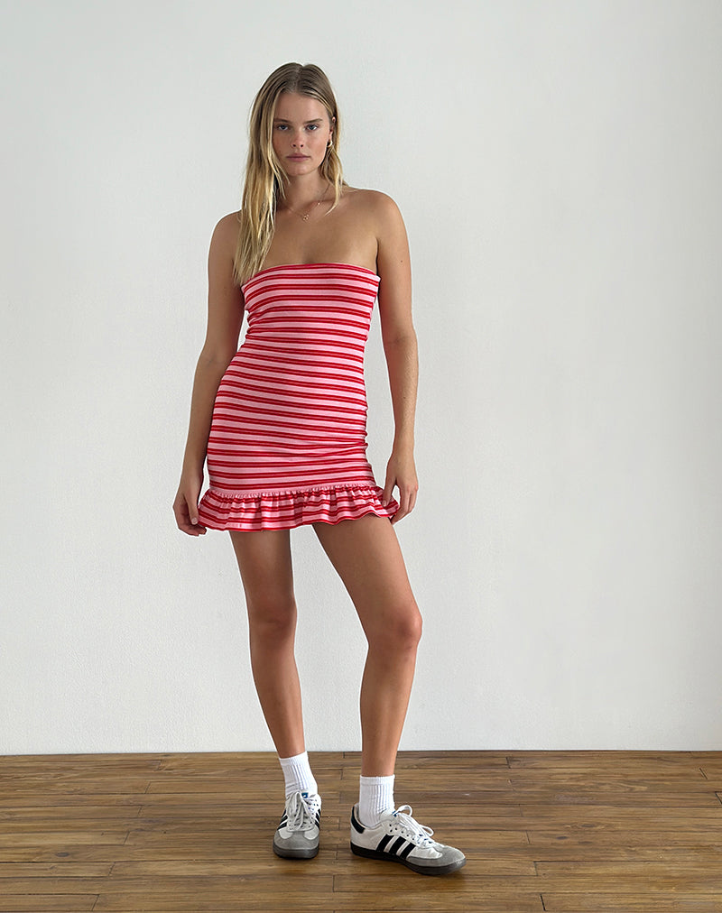 Mini robe en jersey à rayures rose et rouge de Tav
