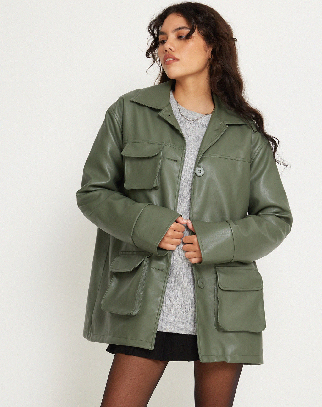 Veste Tavira en PU Military Green