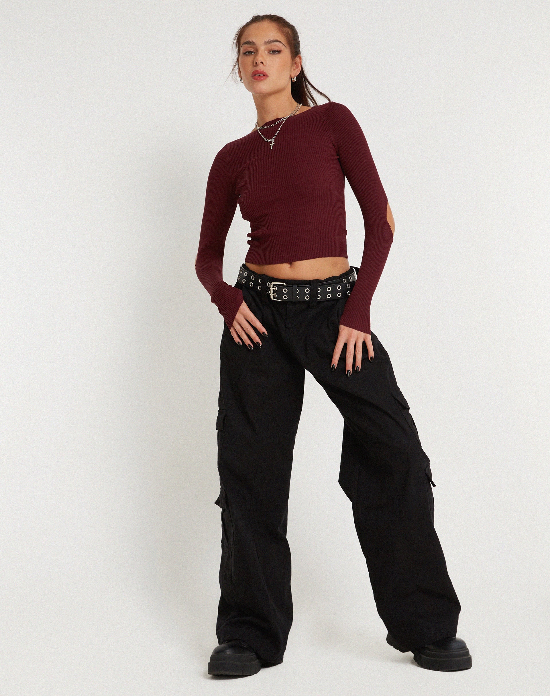 Image de Tayon Long Sleeve Crop Top in Marron