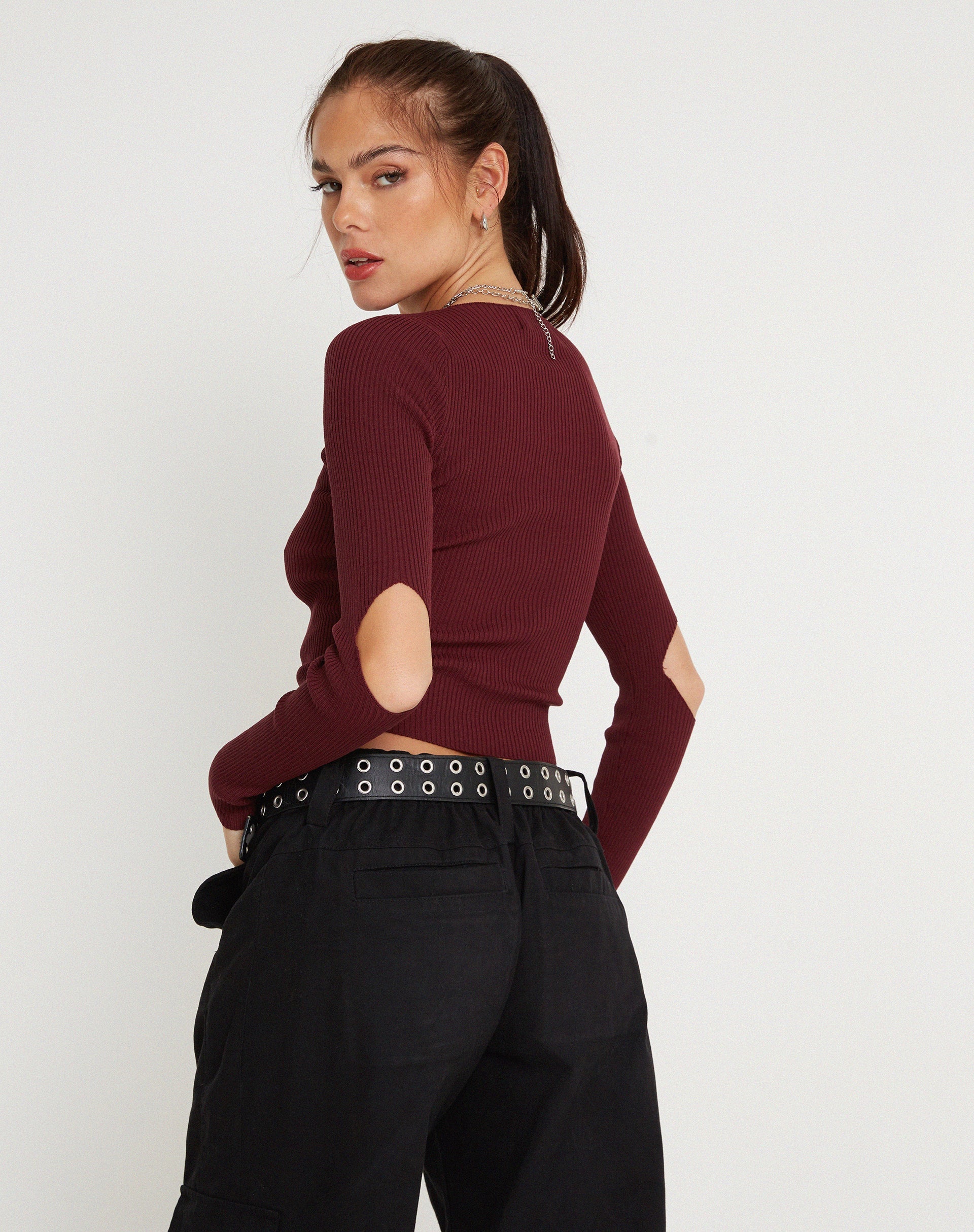 Image de Tayon Long Sleeve Crop Top in Marron
