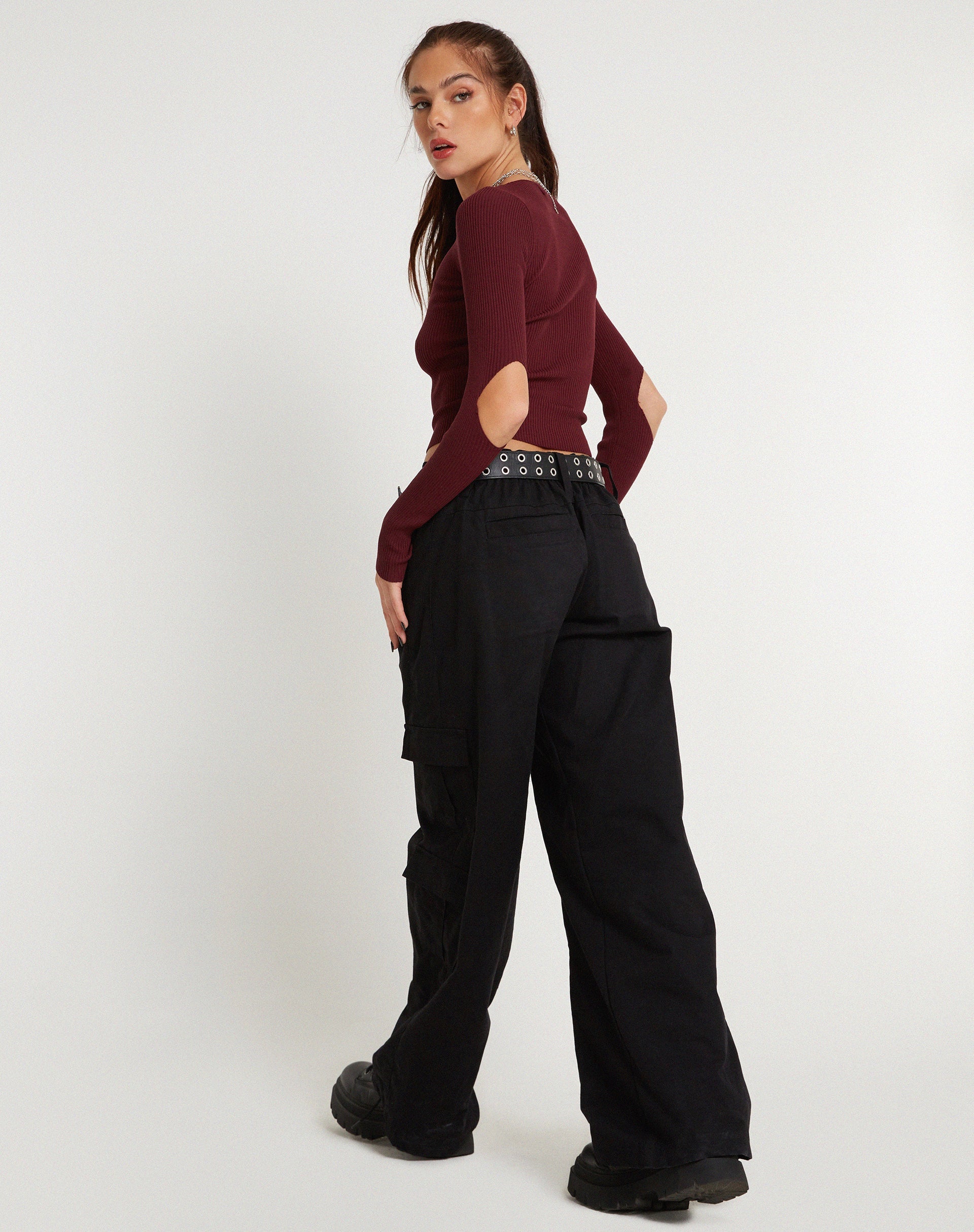 Image de Tayon Long Sleeve Crop Top in Marron