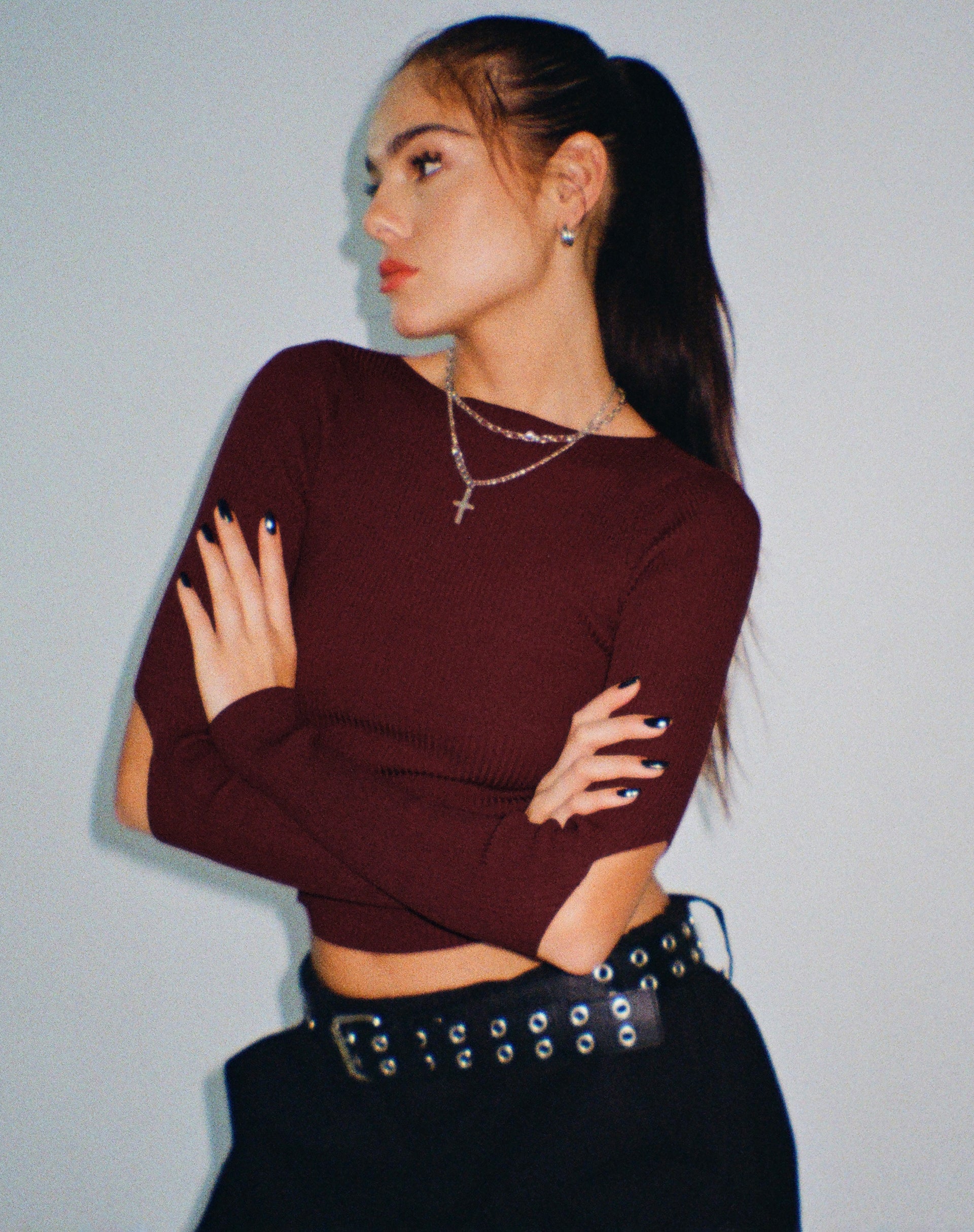 Image de Tayon Long Sleeve Crop Top in Marron