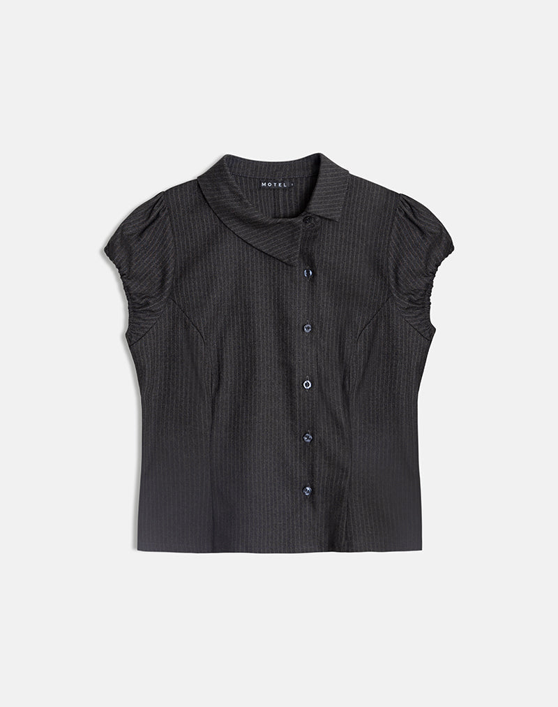 Image de la chemise asymétrique Telese en gris foncé à fines rayures
