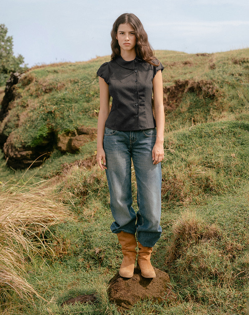 Chemise asymétrique Telese à fines rayures gris foncé