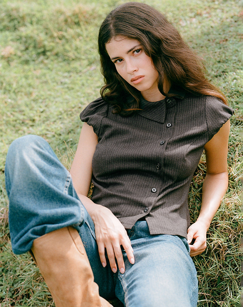 Chemise asymétrique Telese à fines rayures gris foncé