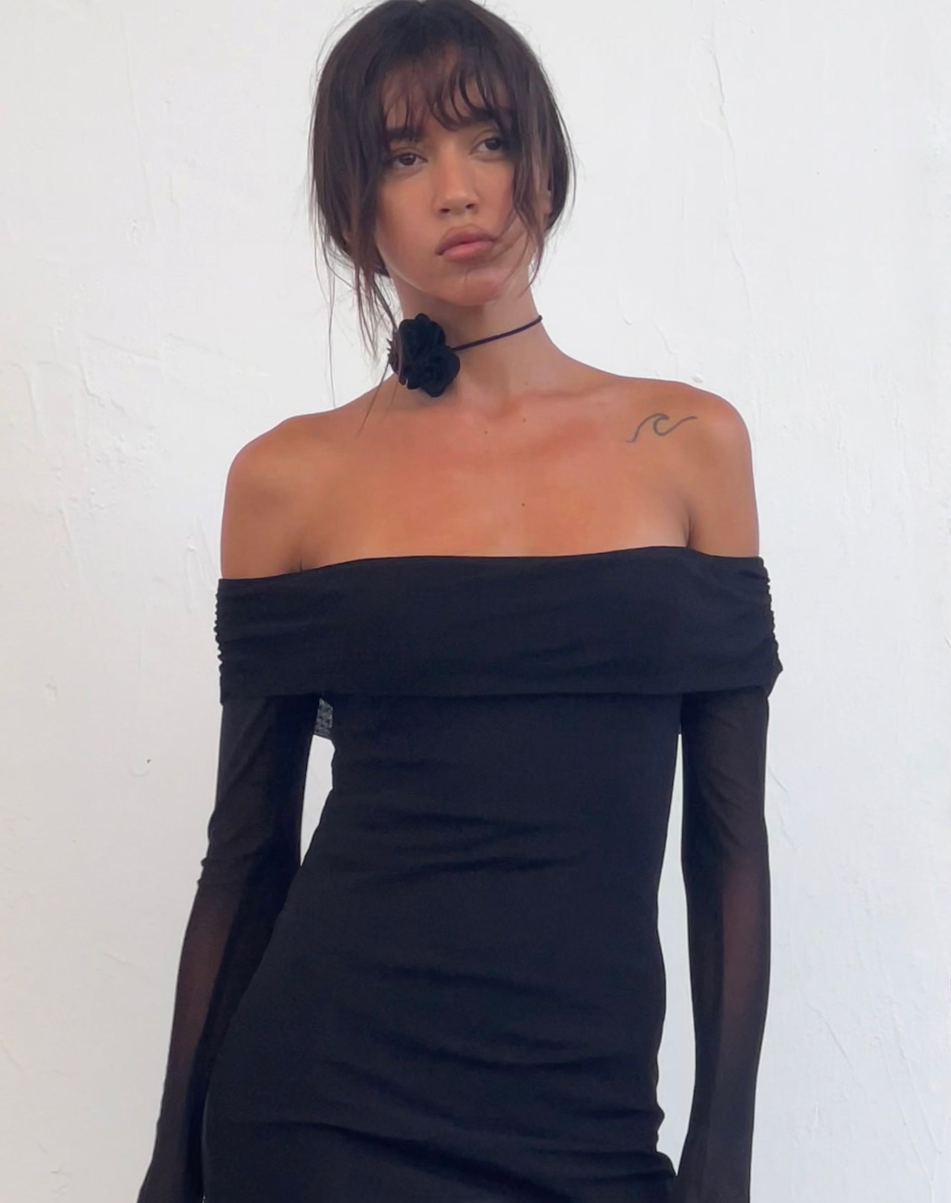 Image de Terika Bardot Long Sleeve Maxi Dress in Mesh Black