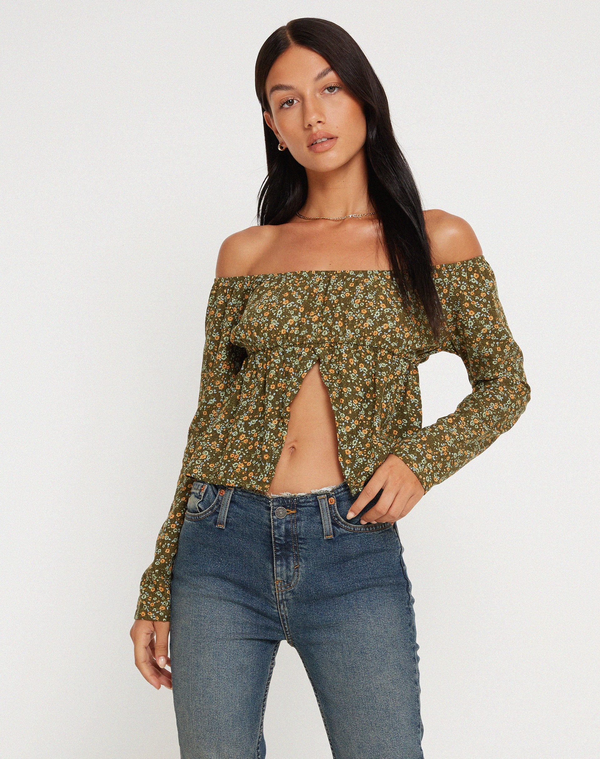 Image de THENA TOP GRUNGEY FLORAL KHAKI