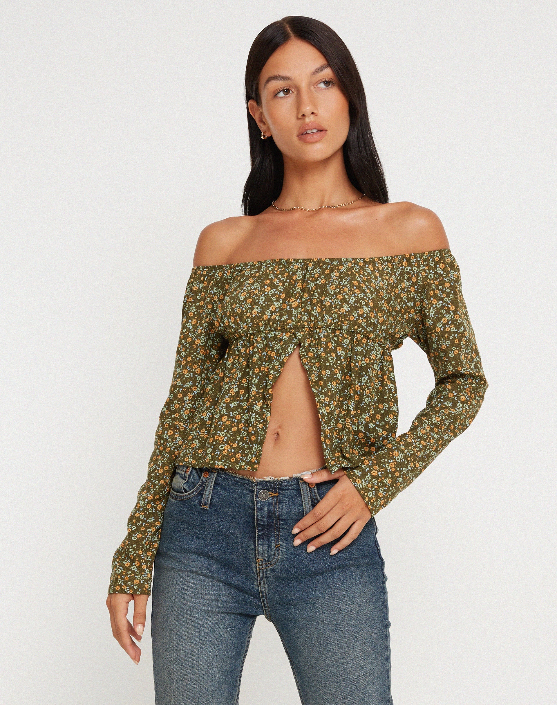 Image de THENA TOP GRUNGEY FLORAL KHAKI
