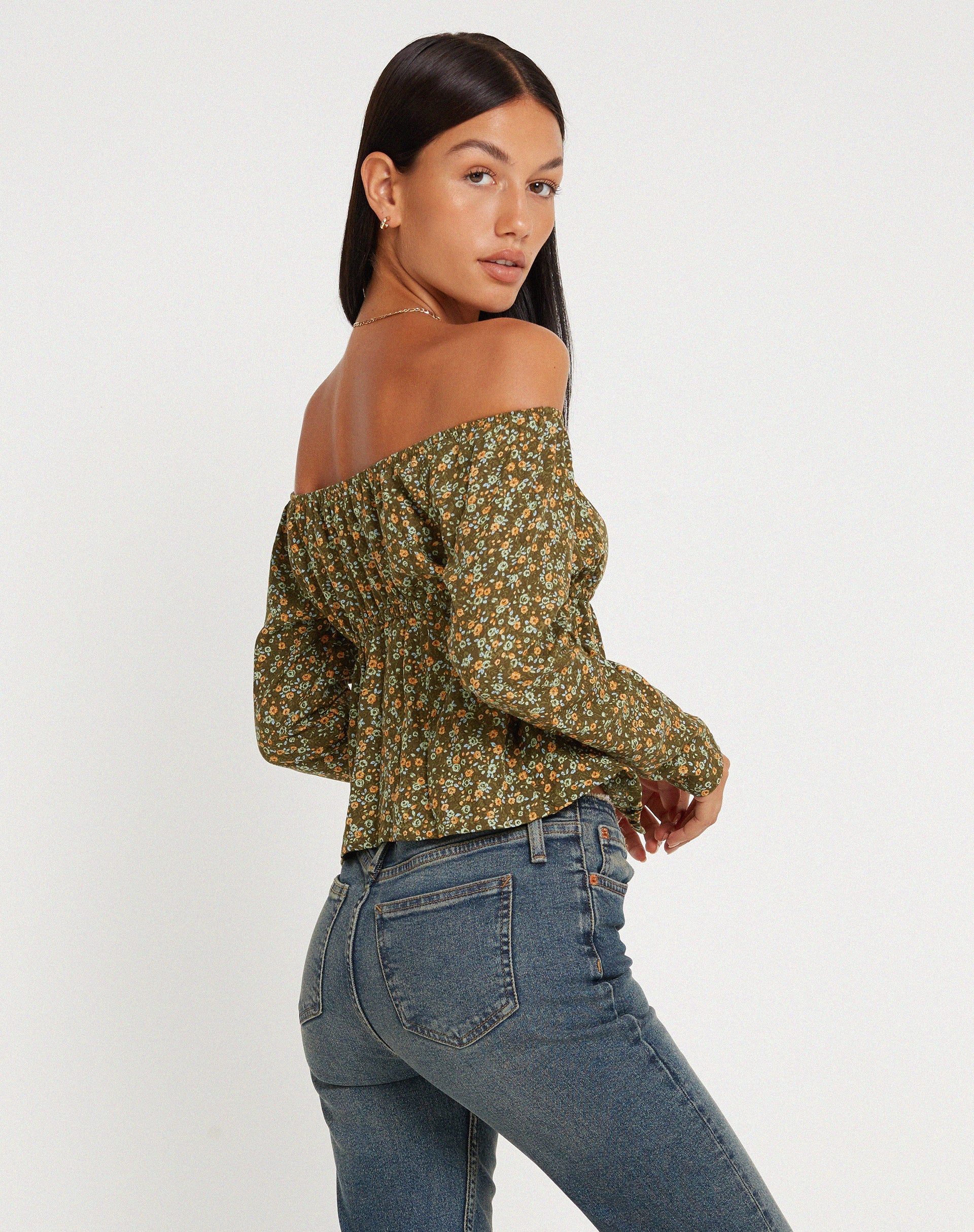 Image de THENA TOP GRUNGEY FLORAL KHAKI