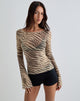 Image of Tineko Off Shoulder Long Sleeve Top in Wild Animal Neutral