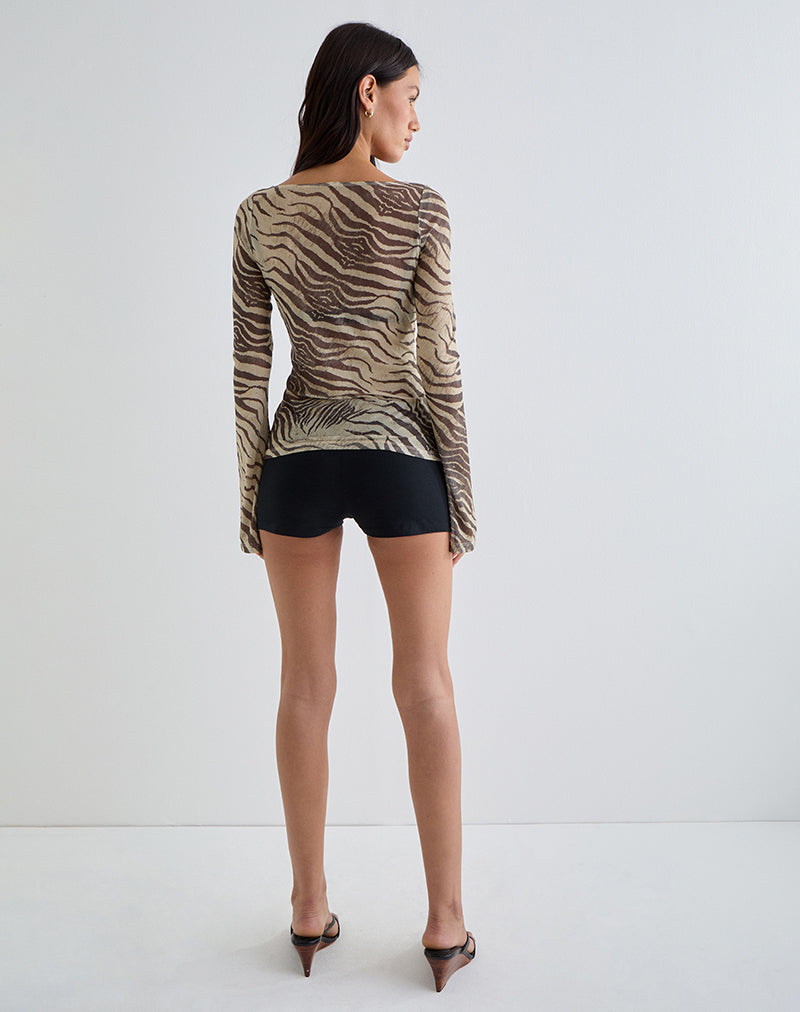 Image of Tineko Off Shoulder Long Sleeve Top in Wild Animal Neutral