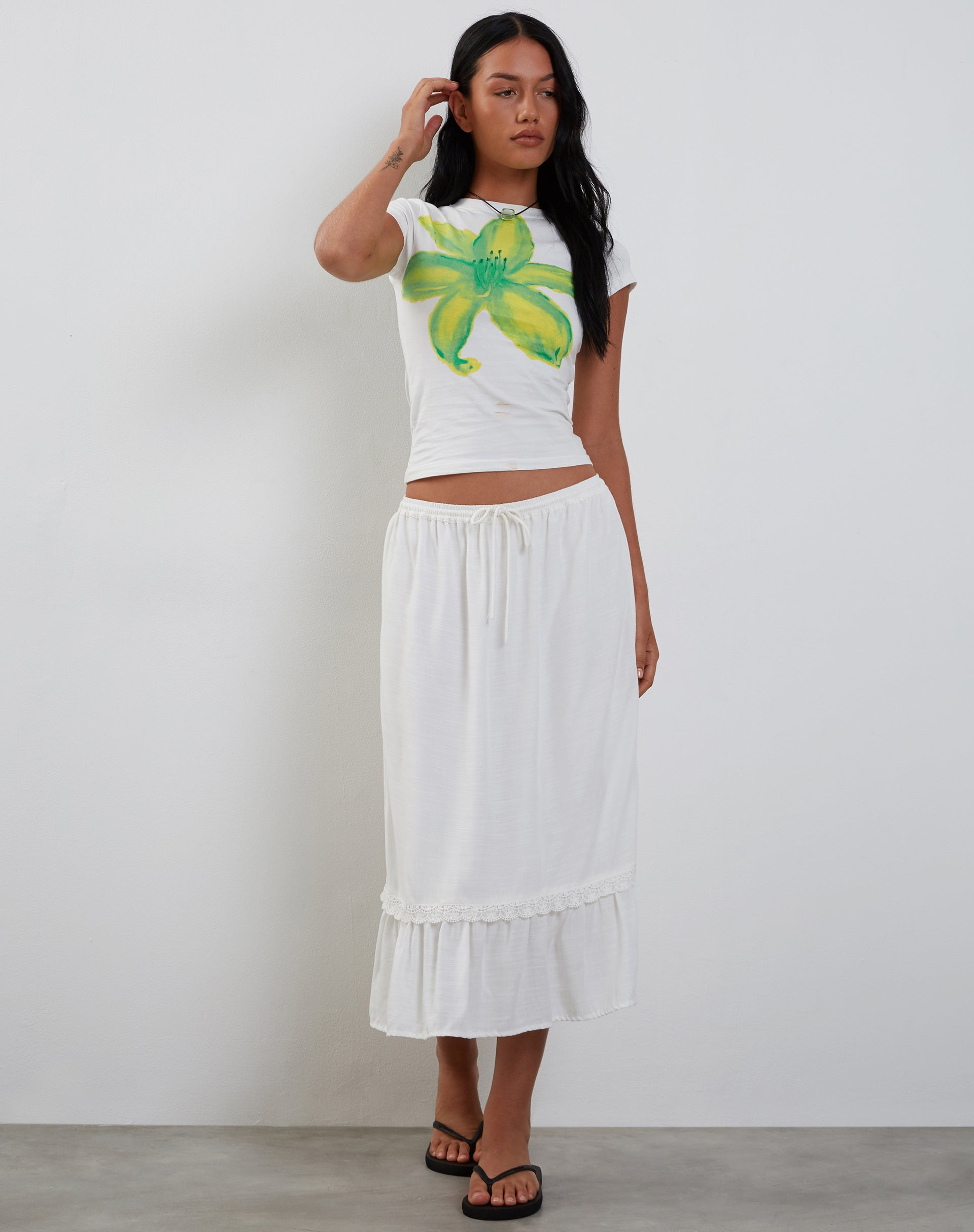 Image de Tiona Tee-shirt imprimé en fleur d'été Lime