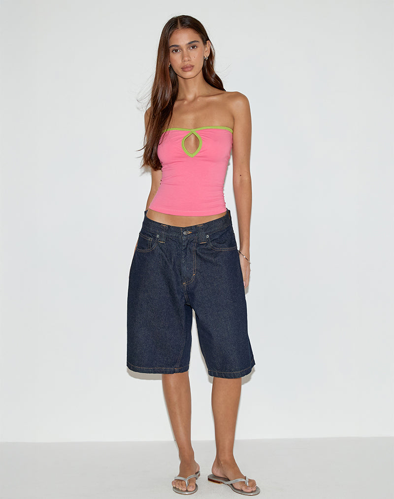 Image of Tiria Cutout Bandeau Top in Bubble Gum with Leaf Green Binding