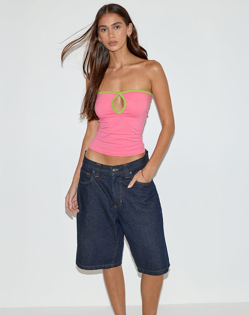 Top bandeau à découpes Tiria en Bubble Gum avec reliure en Leaf Green