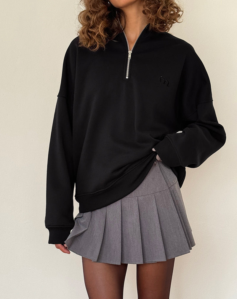 Pull à col montant Tirma en noir ton sur ton avec broderie M