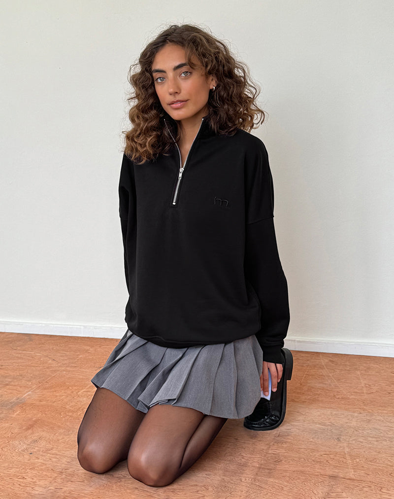 Pull à col montant Tirma en noir ton sur ton avec broderie M