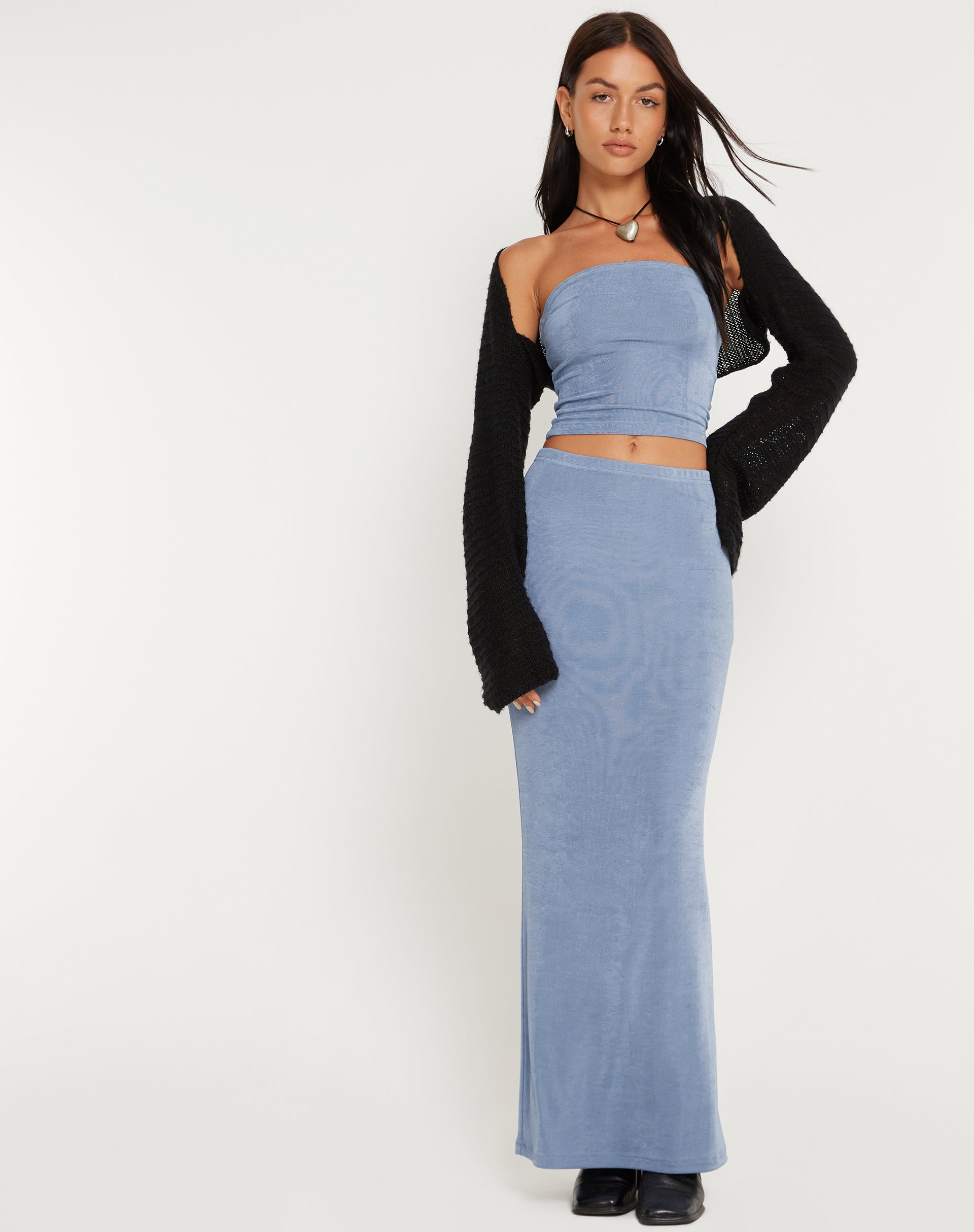 Image de New Tulus Low Rise Maxi Skirt in Slate Blue