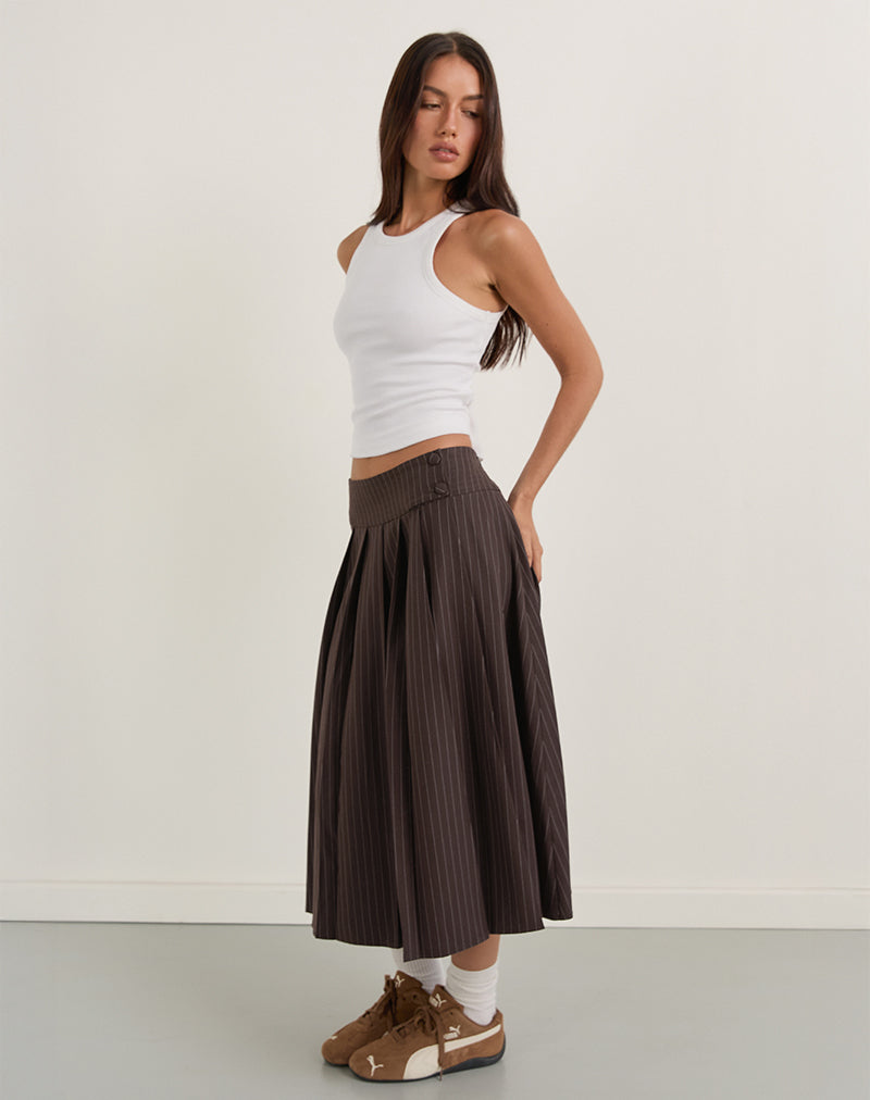 Image de la jupe Tisrah en pinstripe brun foncé