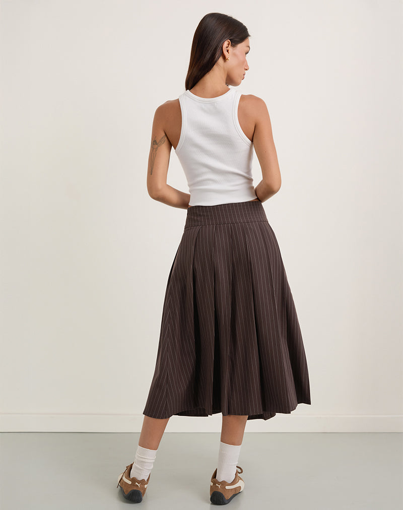 Image de la jupe Tisrah en pinstripe brun foncé