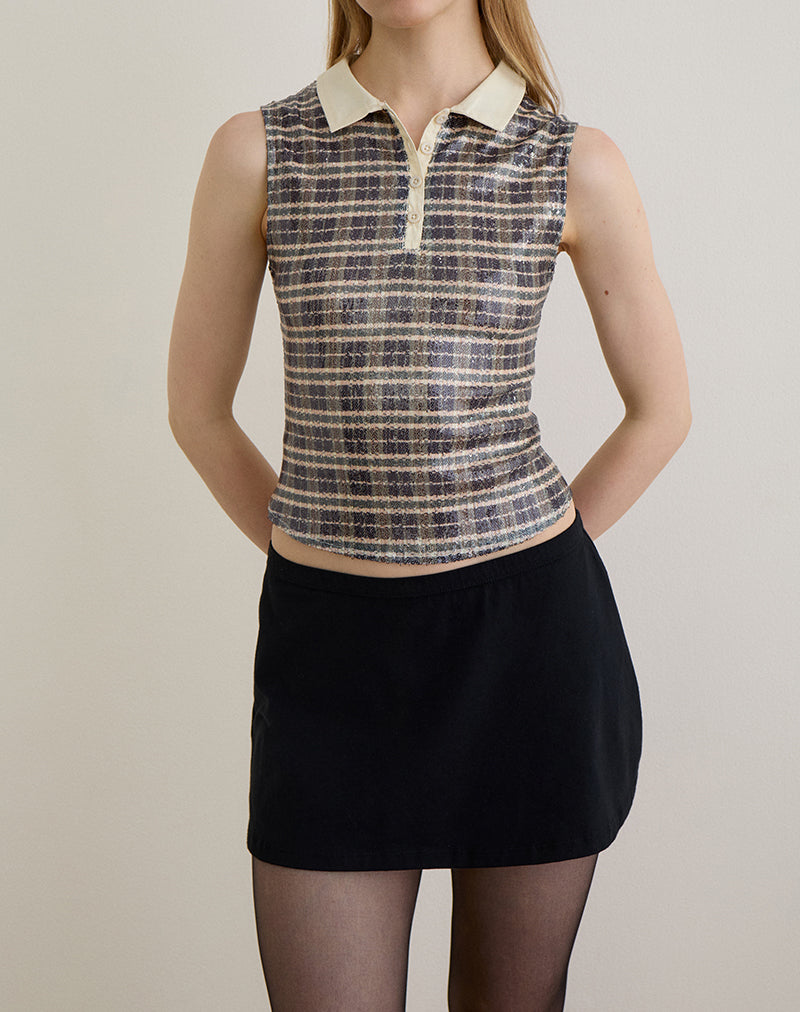 Image de Tisuka Polo Top in Sequin Vintage Check Brown