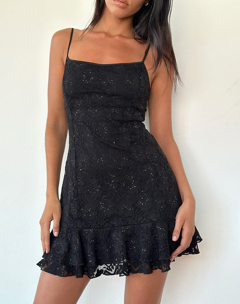 Mini robe Tita en dentelle à paillettes noire