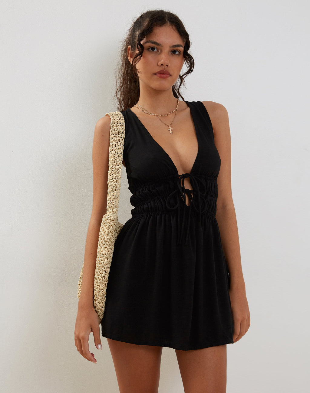 Valhala - Mini robe à nouer sur le devant - Noir