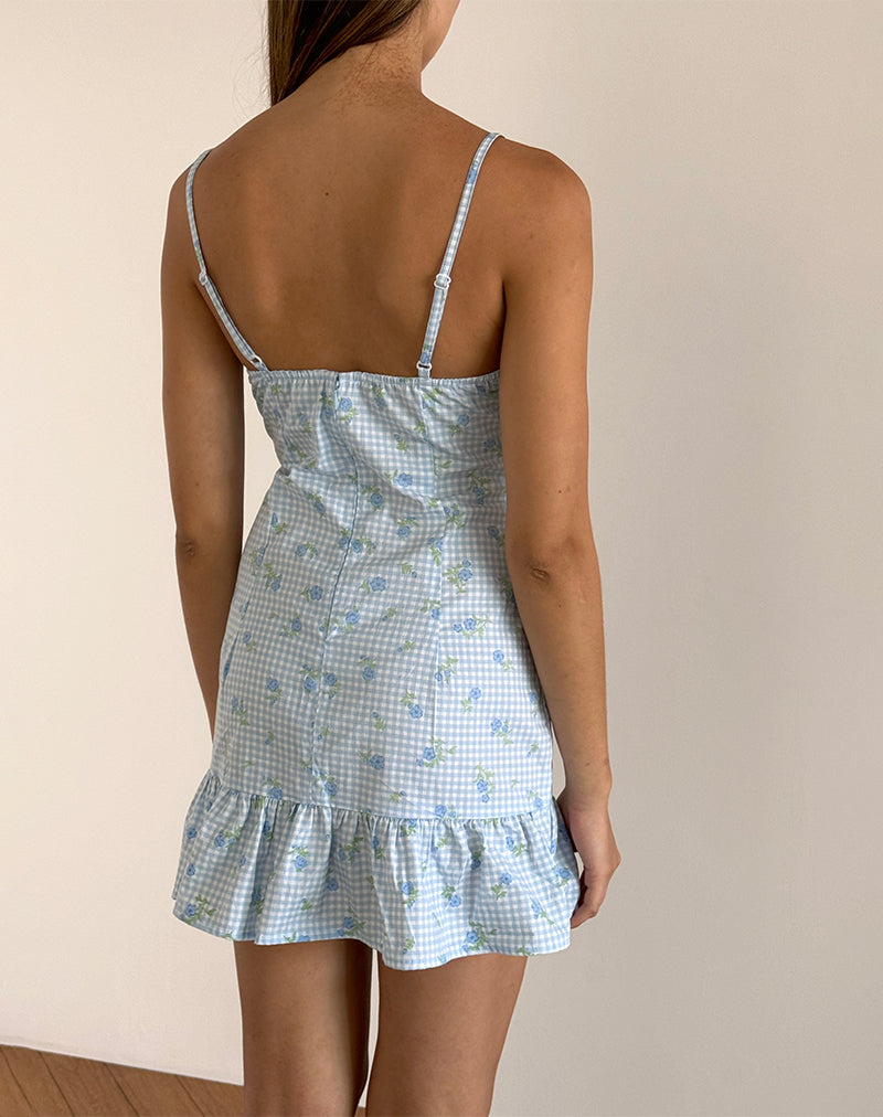 image de Tivata Mini Dress in Blue Flower Gingham