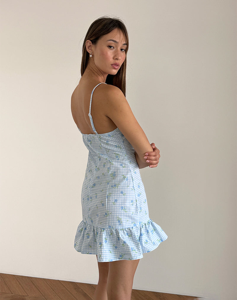 image de Tivata Mini Dress in Blue Flower Gingham