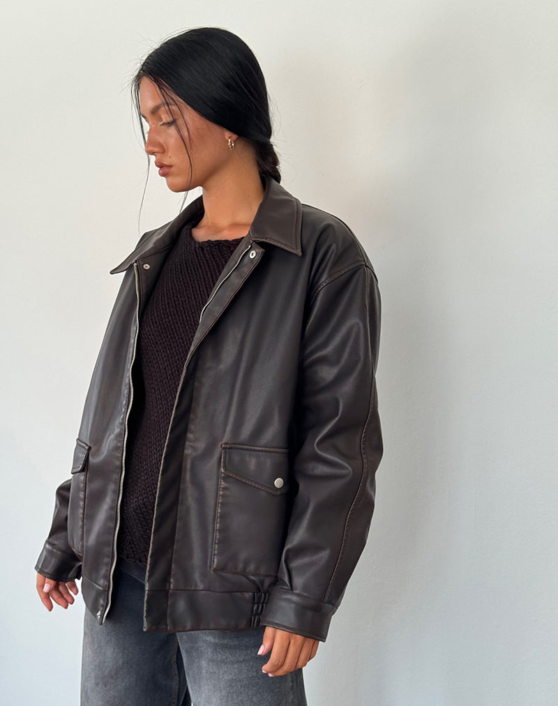 Veste Tobias en PU chocolat noir