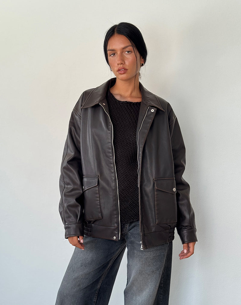 Veste Tobias en PU chocolat noir