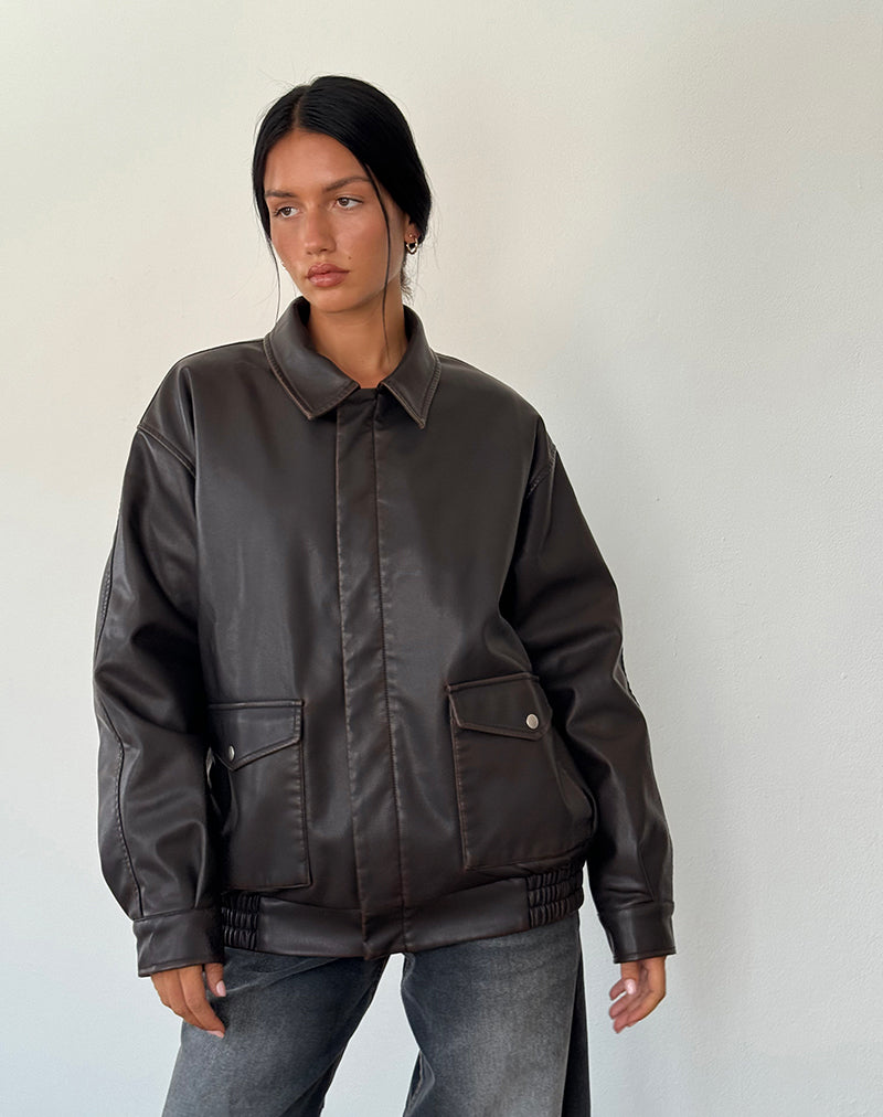 Image de la veste Tobias en PU chocolat noir