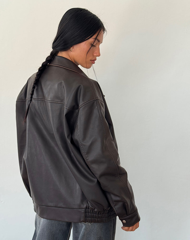 Image de la veste Tobias en PU chocolat noir