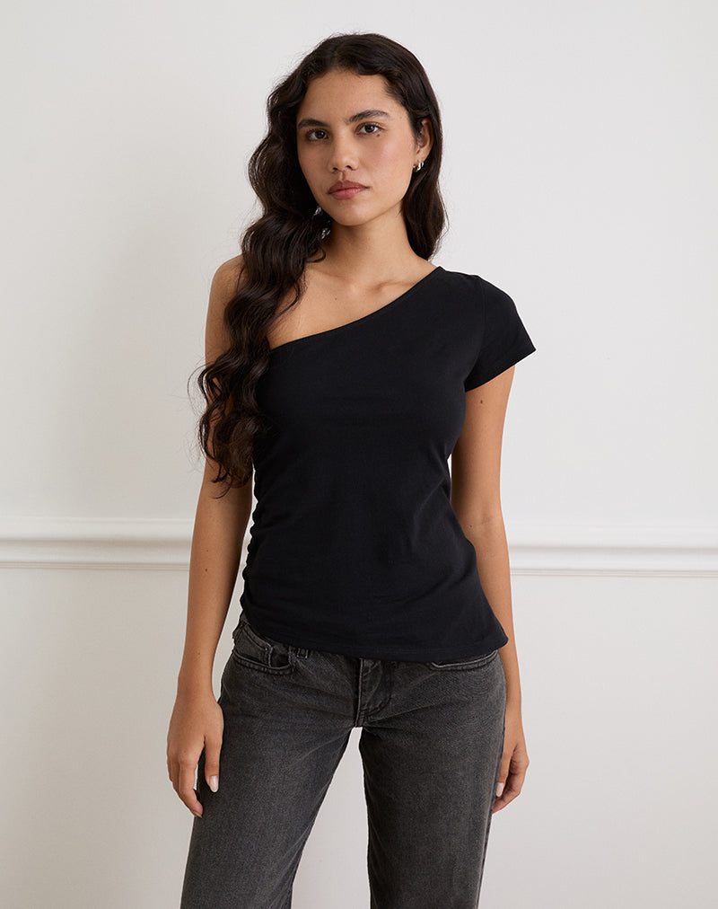 Image de Tokiwa T-shirt à épaules asymétriques en noir