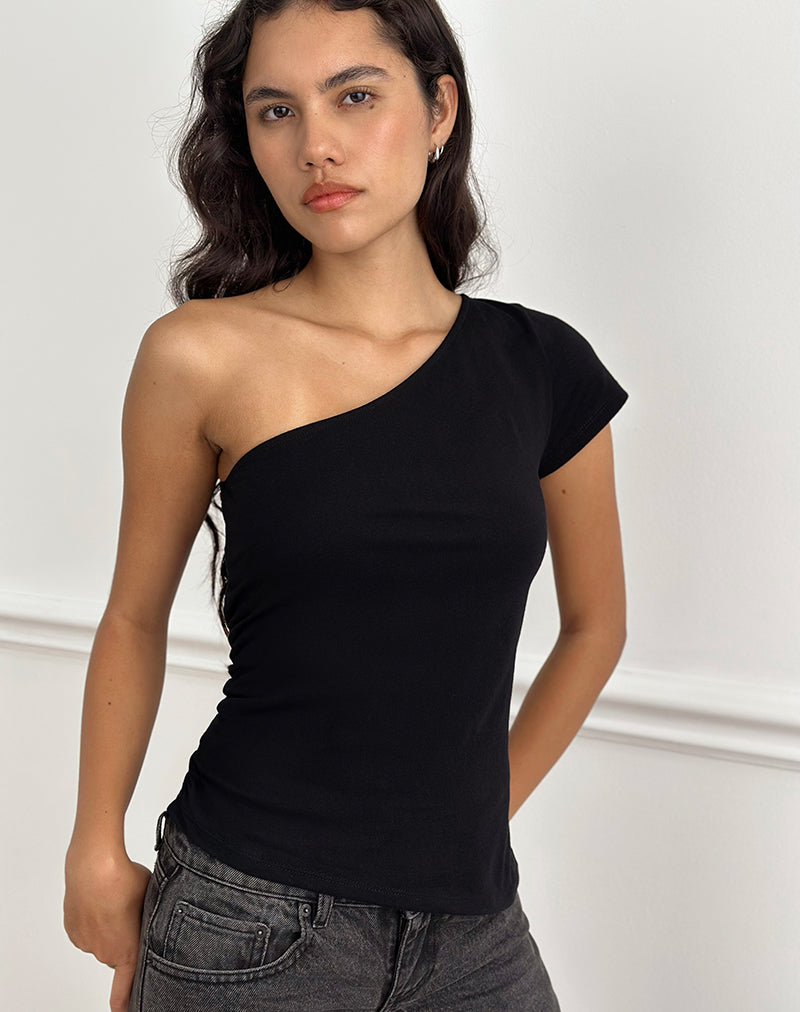 Image de Tokiwa T-shirt à épaules asymétriques en noir