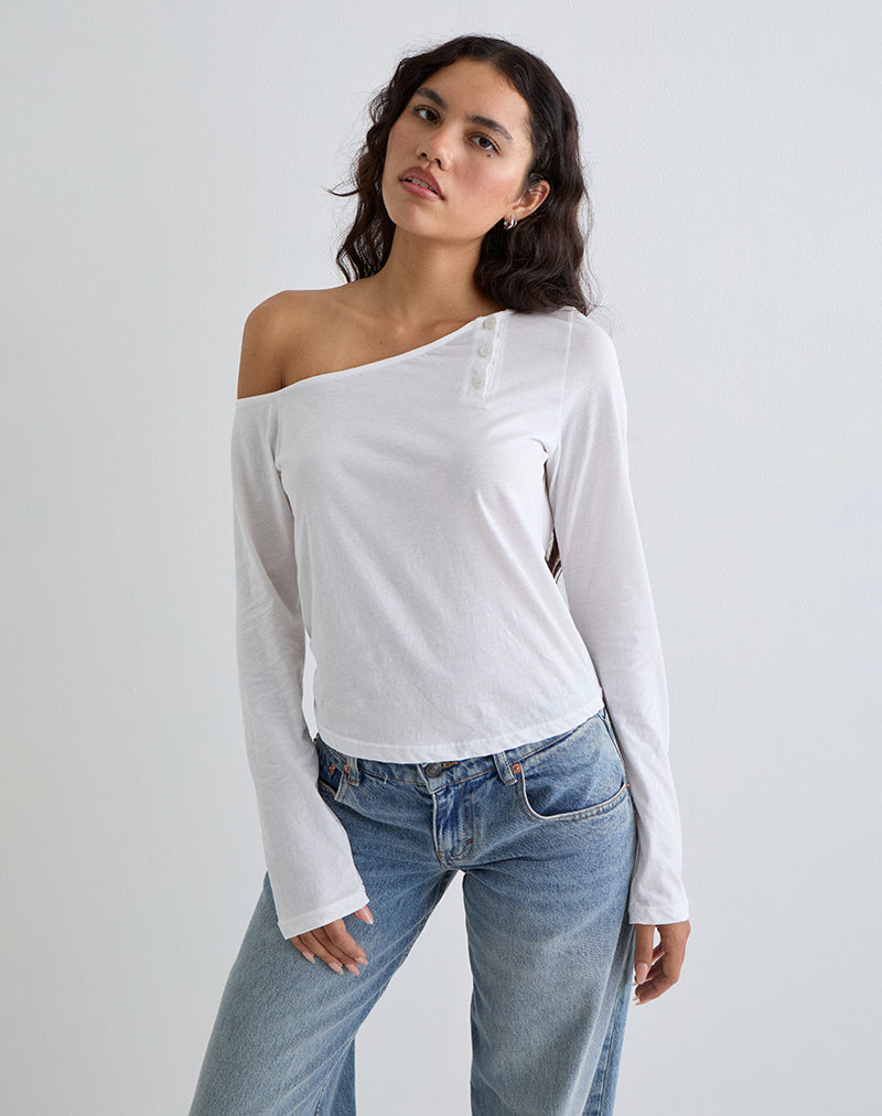 Tole - Top asymétrique boutonné en jersey de tissu ivoire