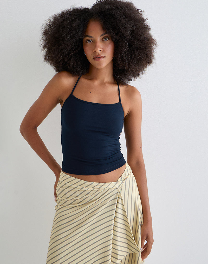 Tomoe - Top dos nu en jersey de rayonne - Marine