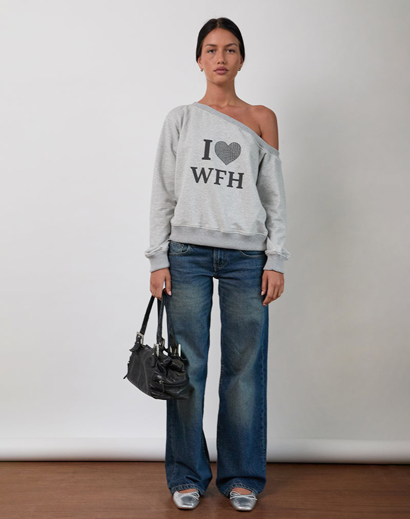 Sweatshirt Toria en gris marron avec graphique I Love WFH