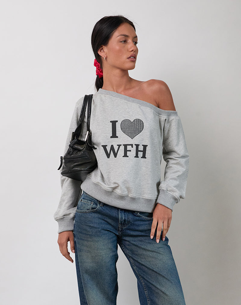 Sweatshirt Toria en gris marron avec graphique I Love WFH
