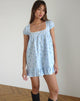 Image de Mini robe à bordures en vichy bleu à fleurs