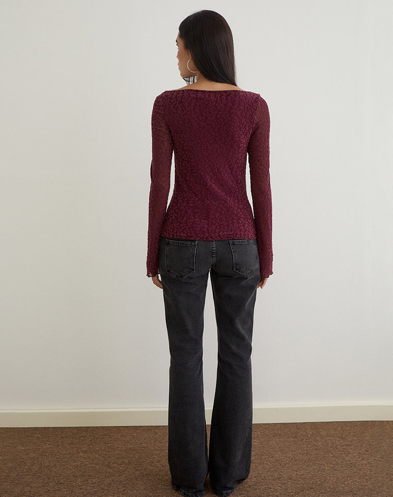 Image de Trivedi Long Sleeve Top in Flock Mini Leopard Plum