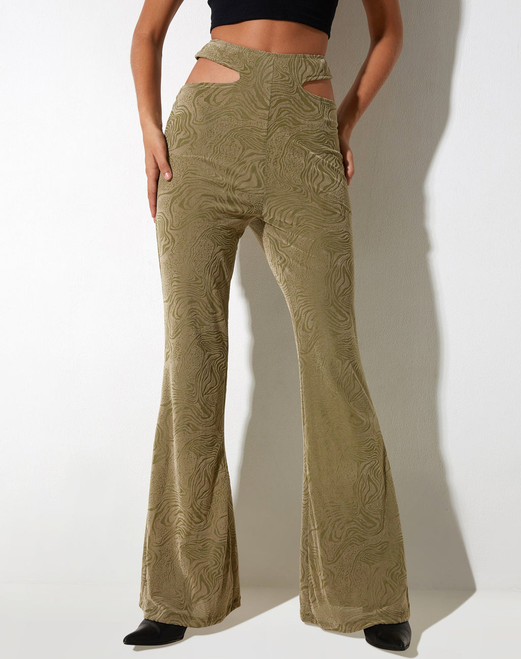 Pantalon évasé Tuleen, flocage d'animaux mélangés, olive
